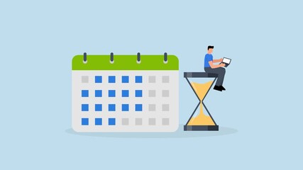 Calendar deadline to finish work - Calendar deadline to finish work, 4k animation Businesswoman using laptop on desk with hourglass and calendar date.