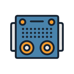 Blue server with orange circles and black background illustration