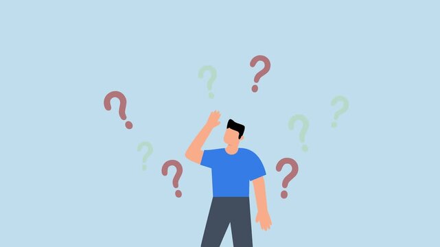 Ask questions - Ask questions, 4k animation contemplation businessman thinking with question marks.