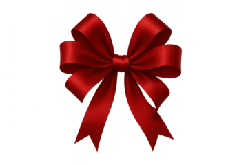 Red satin bow creating a festive design element, symbolizing gift wrapping, celebrations, and holidays on transparent background