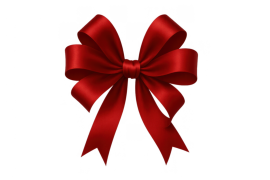 Red satin bow creating a festive design element, symbolizing gift wrapping, celebrations, and holidays on transparent background