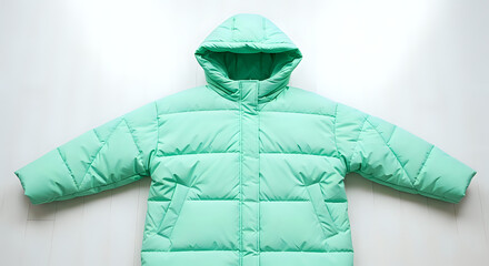 Stay cozy and stylish this winter in this eye-catching mint puffer jacket perfect for fashion blogs, ecommerce, and outdoor adventures!
