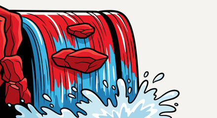 Fototapeta premium Vibrant Waterfall with Red Rocks and Splashing Water.