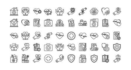 Health care icon set collection. Containing mental, organ, nursing, beat, charity, lab, personal .Line vector icons collection