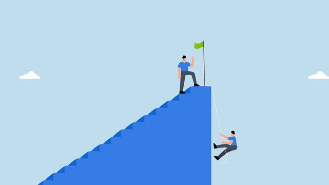 Efficient way to win business competition - Efficient way to win business competition, 4k animation businessman winner walk up stair to win business competition.