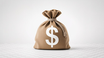 Brown money bag with white dollar sign on white background