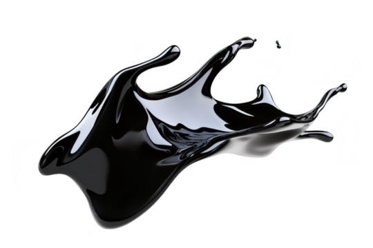A dynamic splash of black liquid artfully captured against a white background. fluid motion and texture. ideal for creative projects or abstract design themes