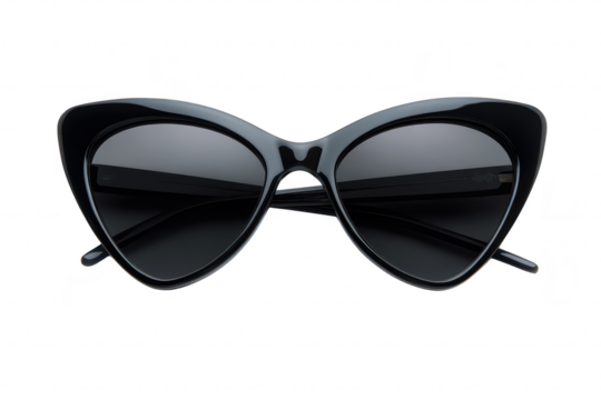 A pair of stylish black cat-eye sunglasses displayed on a clean white background. emphasizing their elegant design and modern appeal. suitable for fashion photography or online retail