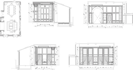Interior Design Drawing for Luxury Classic Living Room and Dining Area in Residential Homes