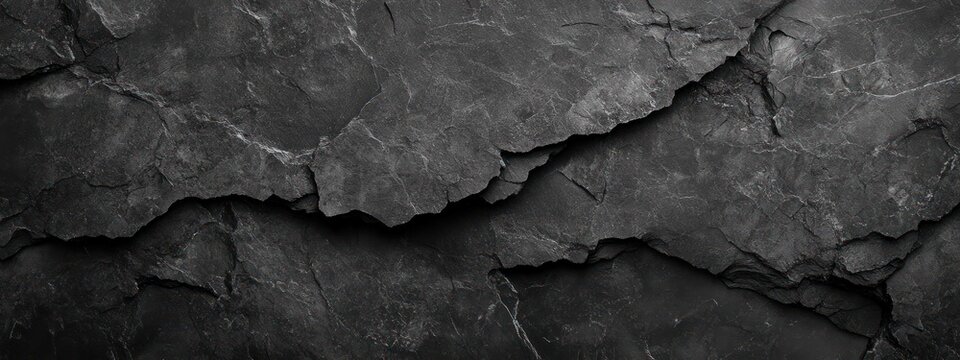 dark layered cracked stone slabs with deep fissures and rough slate texture, dramatic moody shadows on a rugged geological surface