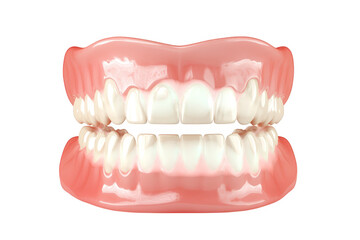 A detailed rendering of a human dental model a complete set of upper and lower teeth with realistic gum tissue. ideal for educational purposes in dentistry and orthodontics