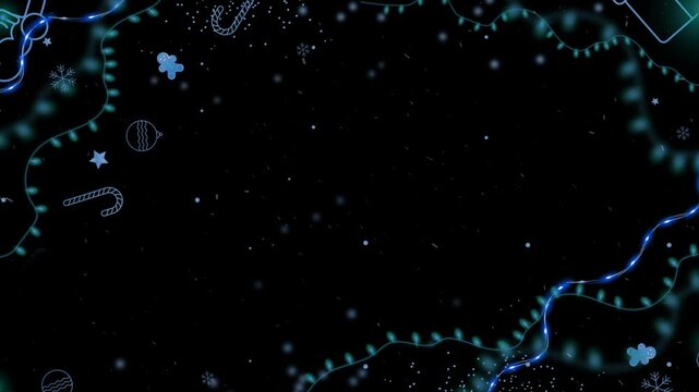 Charming animated Christmas background with falling snowflakes, candy canes, gingerbread men, and twinkling lights perfect for holiday greetings