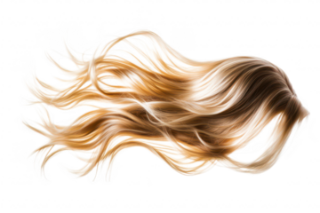 Flowing strands of long. wavy blonde hair elegantly suspended against a clean white background. natural beauty and texture. ideal for beauty or hair care related projects