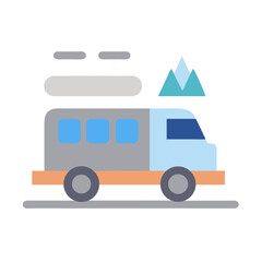 Fototapeta premium Flat design campervan illustration with luggage and mountain view