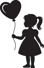 Girl With Heart Balloon Silhouette | Cute Valentine Illustration