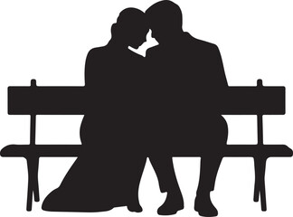 Park Couple Silhouette Vector | Romantic Valentine Scene