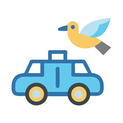 Cartoon car and bird on black background illustration