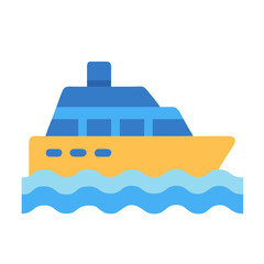Minimalist ship vector sailing on blue waves illustration