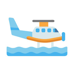 Cartoon seaplane illustration in flat design style over water