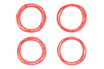Red hand drawn circles set for design element. Grunge textured crayon effect frames with transparent background