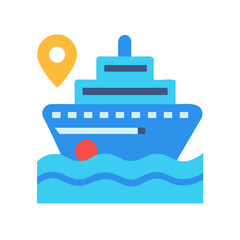 Cruise ship icon with geolocation point on black background