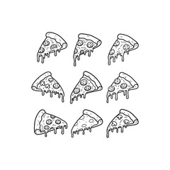 A grid of twenty simple black and white icons representing different styles of burgers and cheeseburgers.