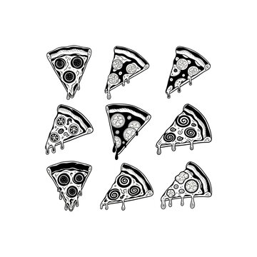 A grid of twenty simple black and white icons representing different styles of burgers and cheeseburgers.