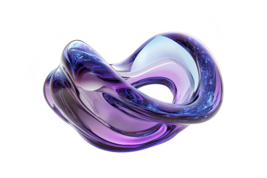 A captivating abstract sculpture featuring intertwined. fluid shapes in purple and blue hues. set against a clean. white background. ideal for modern art displays or creative design projects