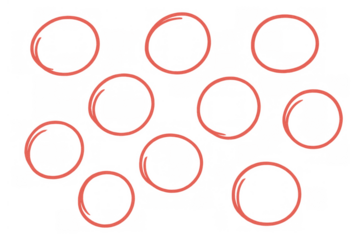 Red hand drawn circles highlighting important content, marking and emphasizing focus points, featuring a transparent background