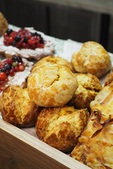 Delicious baked goods on display at a bakery
