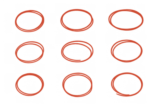 Red hand-drawn circles highlighting elements, transparent background, marker sketch for selection and emphasis