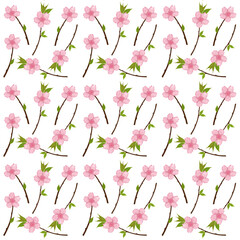 Cherry blossom painting, pink flowers, fabric pattern, wallpaper, background
