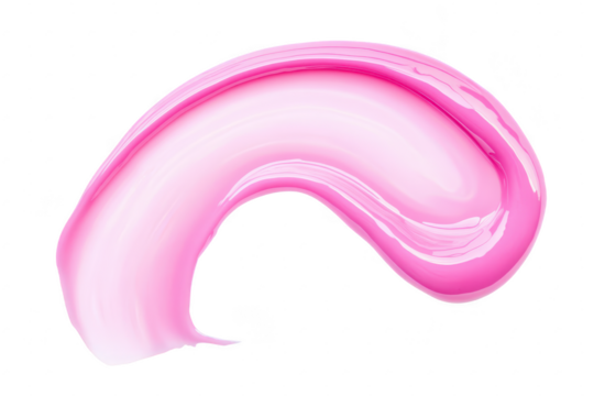 A smooth. flowing stroke of pink paint on a clean white background. the texture and sheen. ideal for artistic projects or design elements