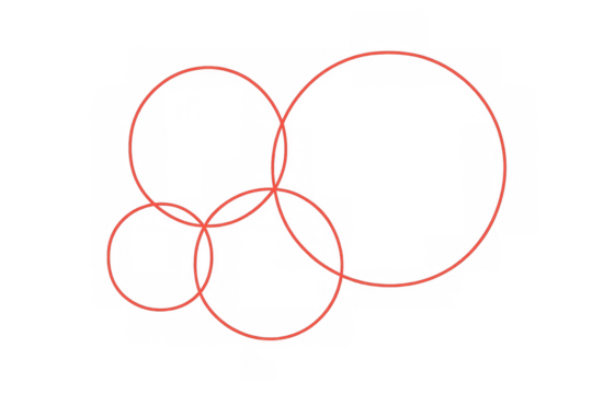 Intersecting red circles creating a geometric abstract pattern on a transparent background