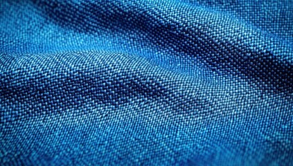 Close-up of blue woven fabric with visible threads and soft folds, tactile textured surface evoking calm and cozy mood