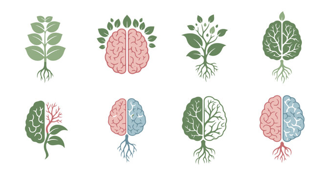 Brain and plant root growth concept for mental health.