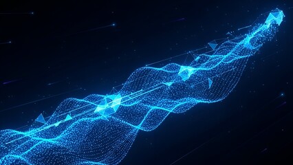 Fototapeta premium Digital Data Wave with Blue Network Lines and Points in Futuristic Sci Fi Style
