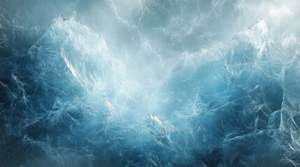 ethereal icy peaks and crystalline frozen landscape shrouded in mist with cool blue light, evoking serene mysterious majestic cold
