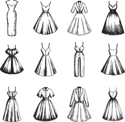 Collection of Hand-Drawn Women's Dresses Sketches