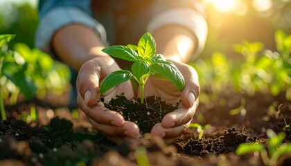 Hands Holding a Young Plant - Nurturing New Life.