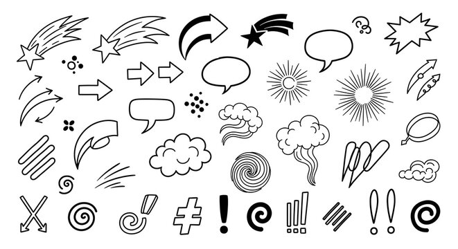 A Diverse Collection of Hand-Drawn Doodle Elements and Symbols for Creative Design Projects
