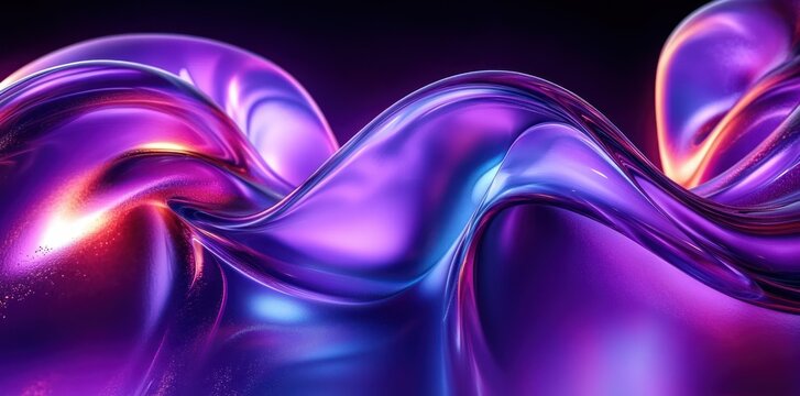 iridescent glossy purple and blue liquid waves flowing in a dreamy futuristic glow