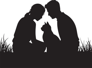 Couple With Cat Silhouette | Valentine Pet Love Illustration