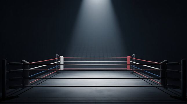 Intense boxing ring awaits the fight, perfect for sports promotions and powerful campaign visuals with a stage for champions and a spotlight on victory