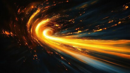 glowing golden vortex of streaking light and fiery sparks swirling through dark space, conveying intense speed and dramatic energy