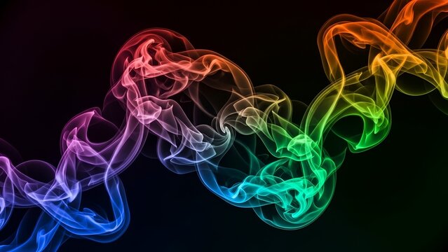 Colorful Smoke Swirls on Black Background Vibrant Artistic Abstract Design
