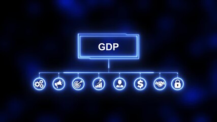 GDP, Hologram Futuristic Interface, Augmented Virtual Reality. Animated icons of quality, management, standard, assurance, business, certification and service on transparent background - Powered by Adobe