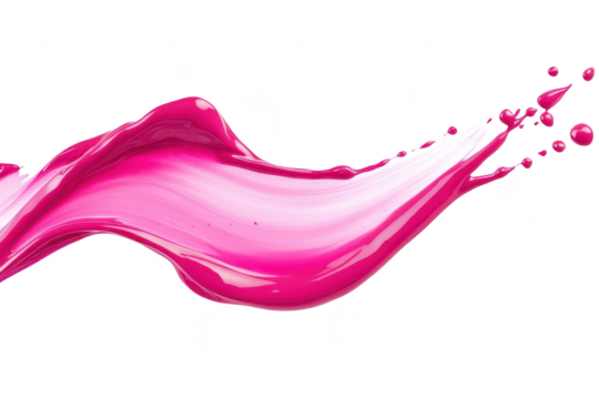 A pink paint splash gracefully arcs across a clean white background. creating a dynamic visual effect that conveys creativity and energy. suitable for artistic and design projects