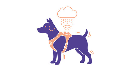 Stylish dog equipped with innovative weather tracking device for safety during outdoor adventures, ensuring pet's well-being in all conditions
