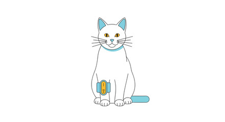 Adorable white cat with stylish collar and smart tracker, perfect for pet care ads or modern animal health campaigns, evoking trust and innovation